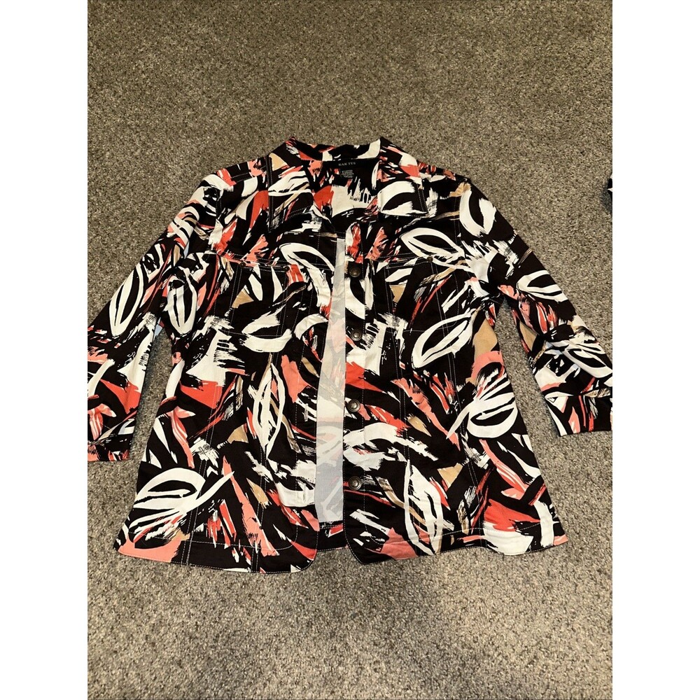 Kaktus Jacket Women Small Abstract Print Button Down Long Sleeve Multicolor Boho